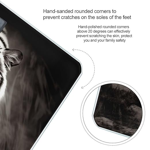 Black and White Tiger Scale for Body Weight Anti-Slip Tempered Glass Digital Bathroom Scales Clear LCD Display Weighing Scale Safe Rounded Corners Smart Scales