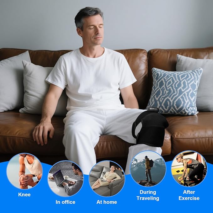BIBIRE Knee Brace Massager with Heat Vibration Massage Pain Relief for Joints Elbow Shoulder Ligament and Muscles Injuries Two Adjustable Straps for Family Home