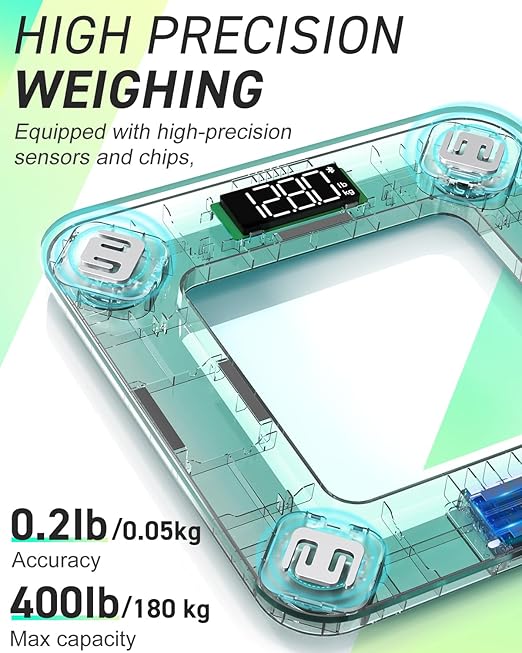 INSMART Body Fat Scale Smart Scale for Body Weight 0.1lb High Accuracy Digital Bathroom Weight Scale for BMI Body Fat Muscle 17 Body Composition Analyzer Sync with App LED Display 400lb Black