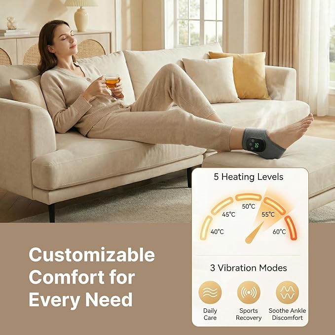 Triple Method Therapy Foot Ankle Massager - Massage for Neuropathy with 5 Heat Levels Vibration Modes Compression - Portable Heating Wrap Device for Pain Relief Rejuvenate Feet Circulation