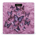 Butterflies are on Purple Background Bathroom Scale Automatic Power On/Off Body Scales LCD Backlight Display Square Digital Scale Rounded Corners Bathroom Scales for Home Bedrooms