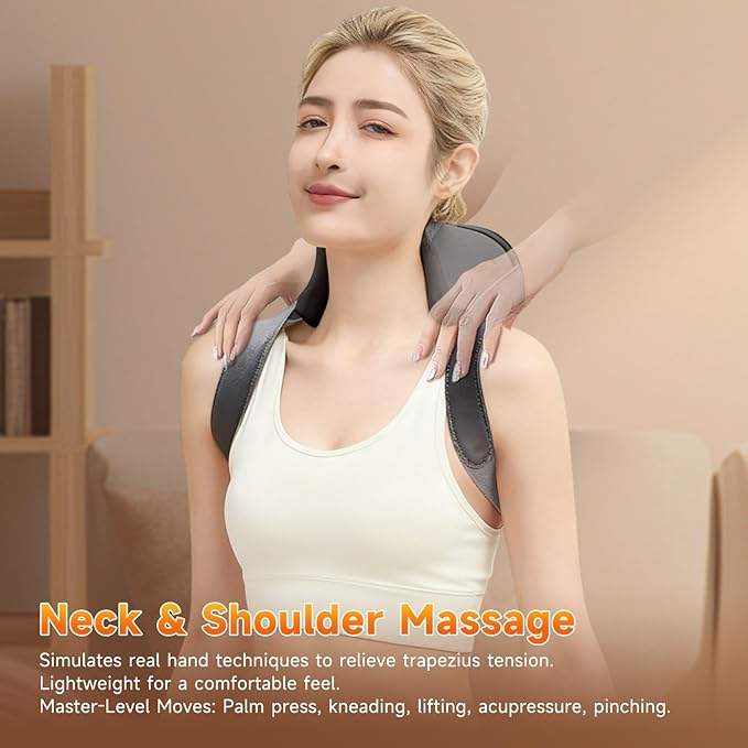 Neck Massager with Heat – Portable Shiatsu Neck &amp Shoulder MassagerDeep Tissue Electric MassageAdjustable Heat SettingsMuscle Relaxation for NeckShouldersBackPerfect for HomeOfficeand Trav