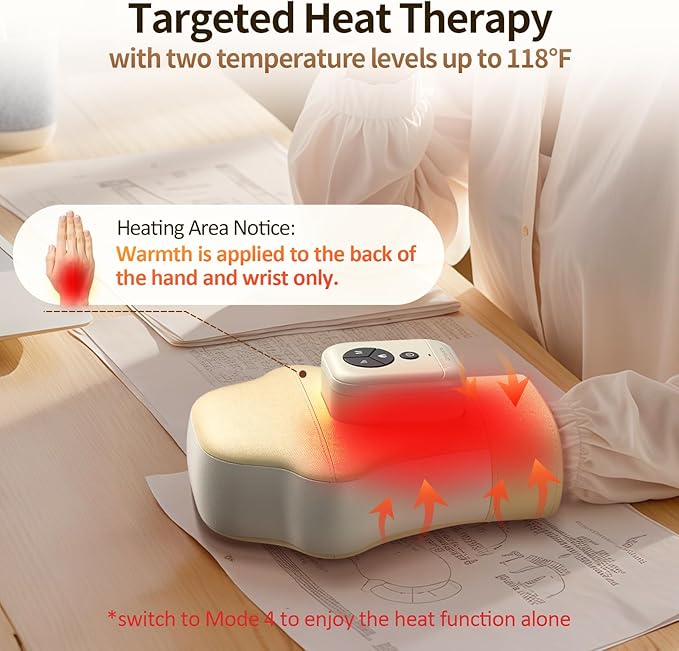 Comfytemp Hand Massager with Heat and Compression Cordless Fingers Palm and Wrist Massage Machine for Carpal Tunnel Arthritis Circulation and Pain Relief Birthday Gift for Men Women Seniors