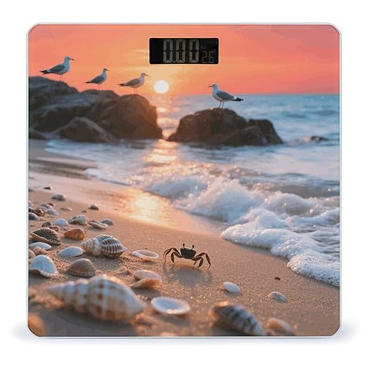Sea Beach Sunset Weight Scale Cute Bathroom Scale for Body Highly Accurate Digital Weighing Machine for People Compact LCD Display Scales with Sturdy Toughened Glass Scales