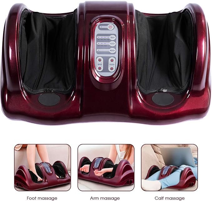 KOTEK Foot Massager Machine Shiatsu Foot &amp Calf Massager w/ 3 Massage Modes Remote Control Electric Deep Kneading Rolling Scraping Massage for Leg/Arm/Ankle Increase Blood Circulation (Burgund