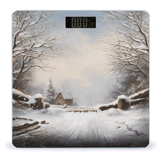 Snow Scene Scale for Body Weight Anti-Slip Tempered Glass Digital Bathroom Scales Clear LCD Display Weighing Scale Safe Rounded Corners Smart Scales
