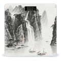 Ink Painting Landscape Weight Scale Large Bathroom Scales Digital Weight with Bright LED Display Non Slip Automatic Weighing Scale Fashion Weighing Machine for Body