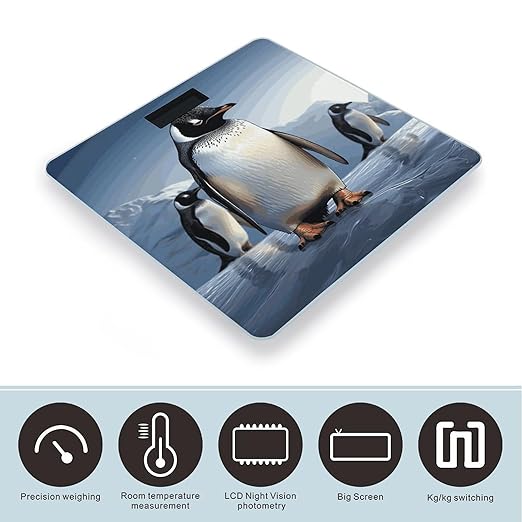 Penguin Scale for Body Weight Anti-Slip Digital Bathroom Scale Sturdy Toughened Glass Weighing Scales High Precision Safe Rounded Corners Smart Scales