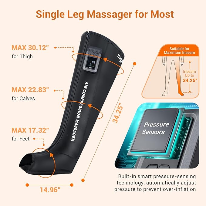 Mynt Full Leg Air Compression Massager Sequential Cordless Compress Therapy Machine for Circulation Pain Relief Rechargeable Leg Massage Recovery System with Multiple Modes &amp Intensities for Ath