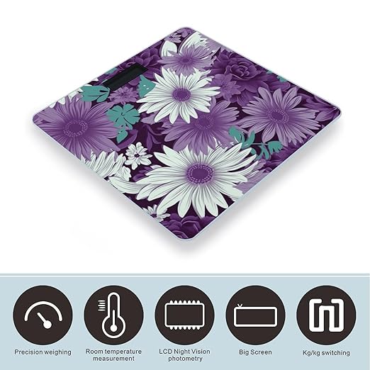 Purple White Floral Scale for Body Weight Smart Scales Digital Bathroom Scale High Precision Weighing Scales with Large Display Weighing Machine for People