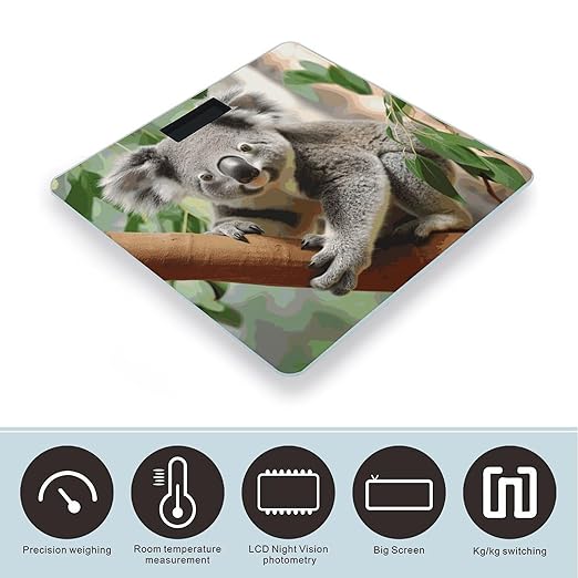 Cute Koala Scale for Body Weight Sturdy Tempered Glass Weighing Scales with LCD Display Accurate Digital Bathroom Scale Convenient Body Fat Smart Scales 400lb