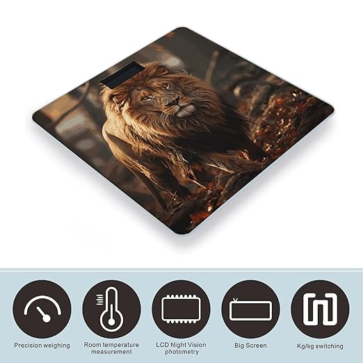 Digital Bathroom Scale for Body Weight Scale with Bright LCD Display High Accuracy Step-On Technology Auto On/Off Lion Image Digital Scales 400 Lbs /180kg