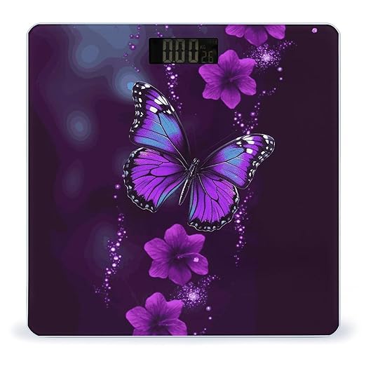 Purple Butterfly Bathroom Scale for Body Weight 400 Lb Weight Scale with High Precision Sensors Tempered Glass Highly Accurate Digital Weighing Machine for People