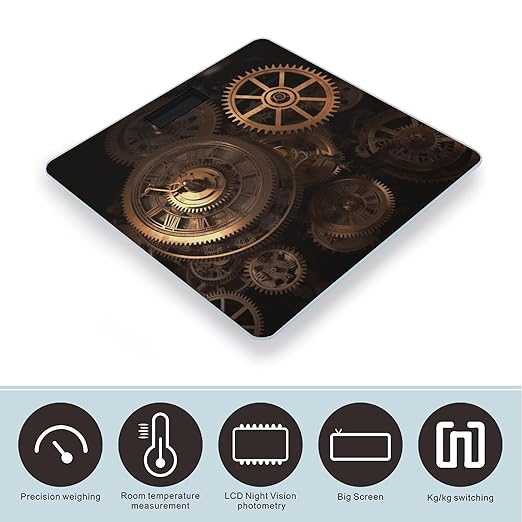 Gears Clock Bronze Century Weight Scale Digital Electronic Scales Bathroom Scale Larg LCD Backlight Display High Precision MeasurementsTempered Glass