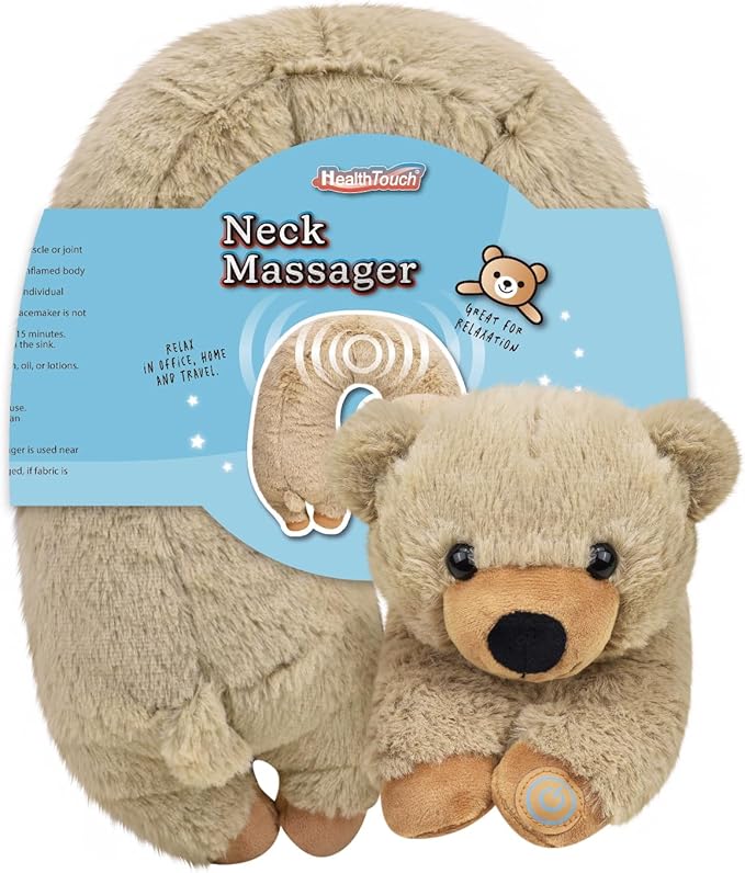 Health Tough Neck Massager Gift with Relaxaton Vibration. U Shaped Lightweight Bear
