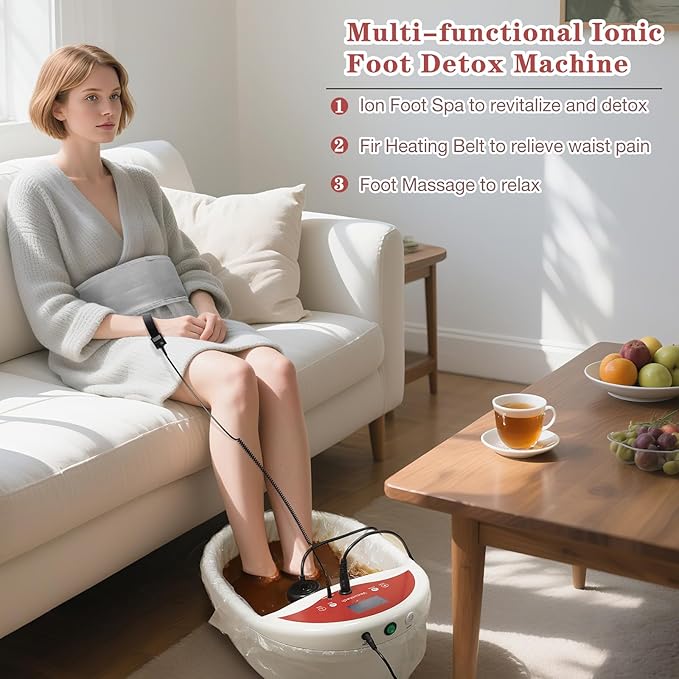 Ionic Foot Bath Detox Machine Foot Detox Machine Ionic Feet Spa Kit with 10 Ginger Tablets 2 Arrays FIR Belt for Home Salon Spa