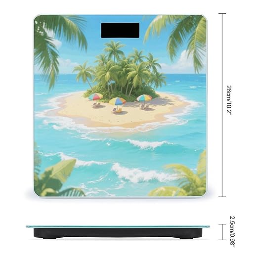 Tropical Island Weight Scale Cute Bathroom Scale for Body Highly Accurate Digital Weighing Machine for People Compact LCD Display Scales with Sturdy Toughened Glass Scales
