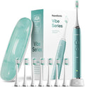 Aquasonic Vibe Series Ultra-Whitening Toothbrush – ADA Accepted Power Toothbrush - 8 Brush Heads &amp Travel Case – 40000 VPM Motor &amp Wireless Charging - 4 Modes w Smart Timer – Mint Green Metal