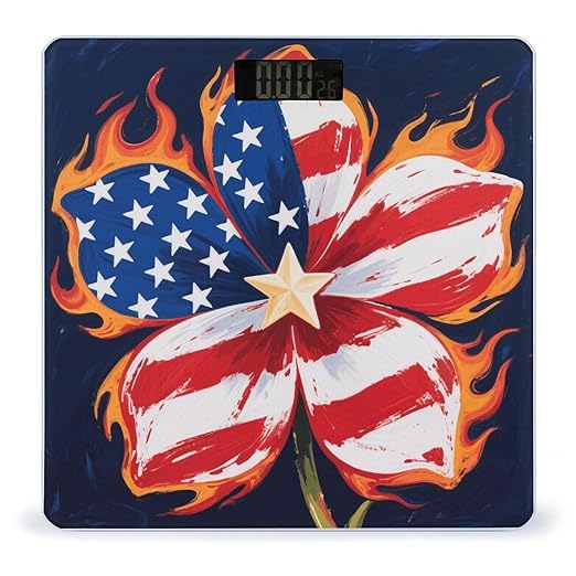 American Flag Flower Weight Scale Large Digital Bathroom Scales with Bright LED Display Non Slip Digital Scale and Step On Fashion Weighing Machine for Body