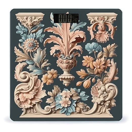 Vintage Floral Engraving Scale for Body Weight Precision Bathroom Weighing Scales with Back Lit LCD Display Sturdy Tempered Glass Body Weight Scales Digital Bathroom Scale 400lb