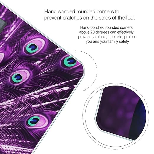 Purple Peacock Bathroom Scale Large LCD Backlight Display Digital Scale Rounded Corners Body Scales Automatic Power On/Off Bathroom Scales for Home Bedrooms