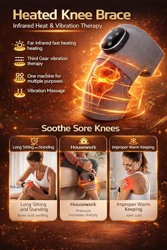 Paradise Bliss Knee Massager – Adjustable Vibration + Heat &amp Compression Therapy for Knee Pain Relief Improved Circulation &amp Recovery – Rechargeable Portable Support Wrap Pair (Set of 2)