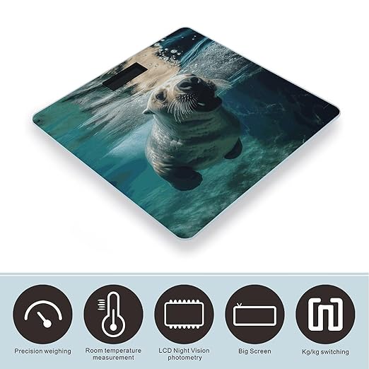 Funny Sea Lion Weight Scale Digital Electronic Scales Bathroom Scale Larg LCD Backlight Display High Precision MeasurementsTempered Glass