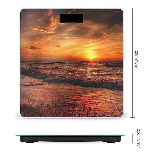 Beach and Sunset Digital Bathroom Scale for Body Weight Lighted LCD Display Round Corner