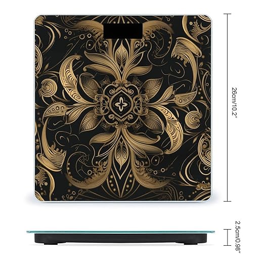 Black and Golden Pattern Scale for Body Weight Highly Accurate Digital Bathroom Scale Sturdy Tempered Glass Weighing Scales with LCD Display Fashion Body Fat Smart Scales 400lb