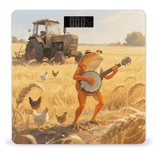 Orange Frog Playing Banjo Weight Scale Large Digital Bathroom Scales with Bright LED Display Non Slip Digital Scale and Step On Fashion Weighing Machine for Body