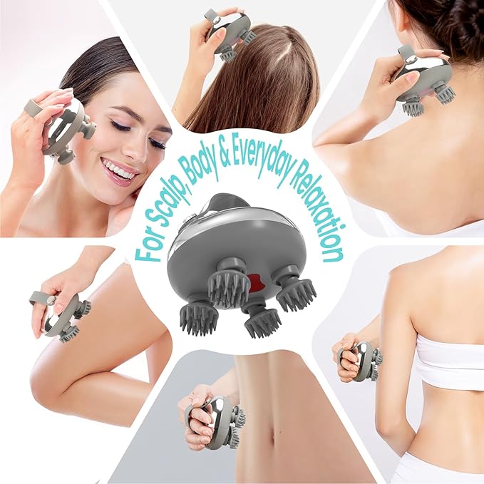 Electric Rechargeable Scalp Massager IPX7 Waterproof Electric Head Massager with 2 Interchangeable Heads (100 Anti-Tangle Scalp Nodes &amp 1000+ Facial Cleansing Dots) 3 Speeds &amp 2 Functions U