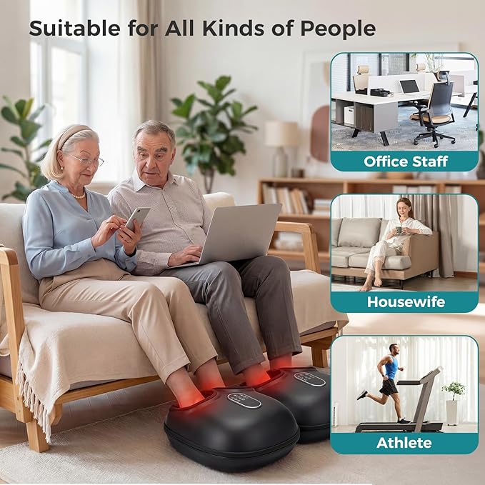 OLIXIS Foot Massager Machine with Heat Shiatsu Deep Kneading Feet Massager with Air Compression 6 Modes Foot Massager for Plantar Fasciitis Pain Relief Gifts for Women Men