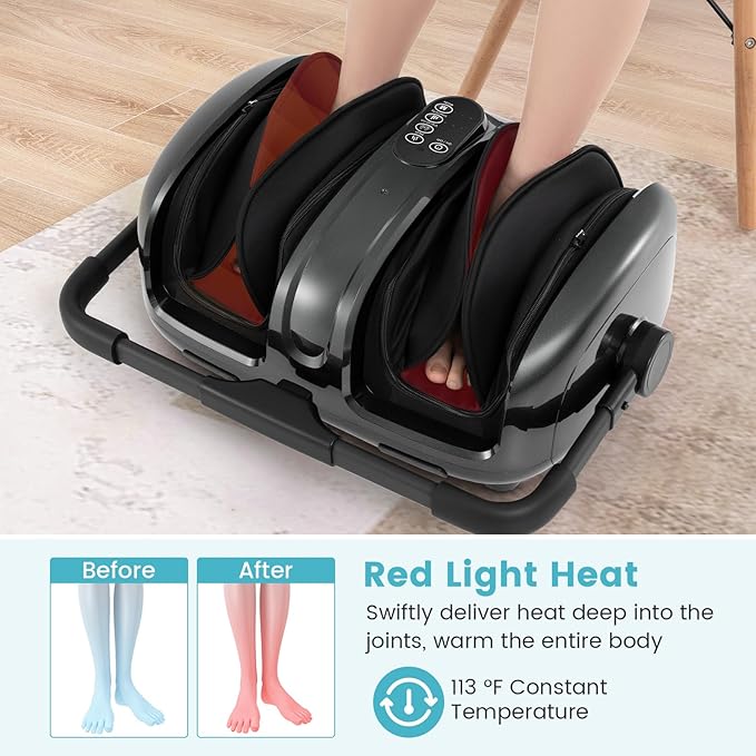 Giantex Foot Massager with Heat Calf Massager with Remove Control 2 Vibration Options 5 Mode &amp 5 Compression Intensity 360°Adjustable Stand Shiatsu Foot Massage Machine for Calf Arm Relax (Gr