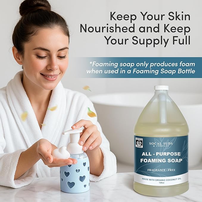 SoCal Suds &amp Company 128oz Certified Organic Foaming Hand &amp Body Wash - Gentle Natural BodyBaby &amp Face Wash for Sensitive Skin Moisturizing All-Purpose Foaming Soap &amp More - Fragranc