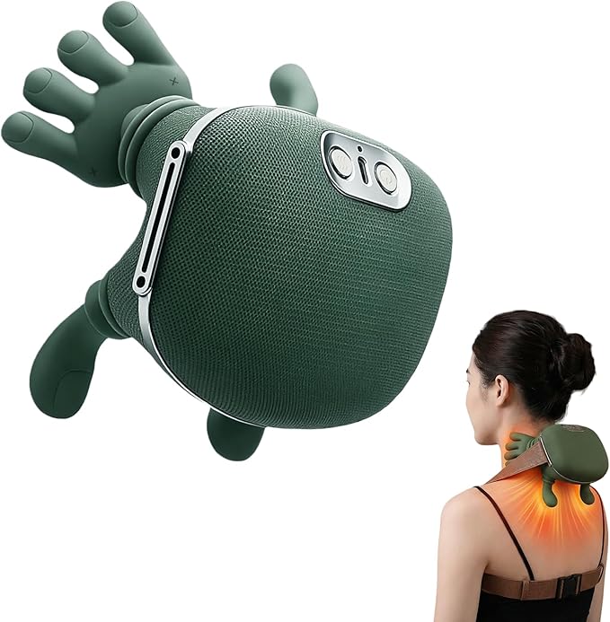 Heated Neck Massager Portable Shiatsu Neck and Back Massager Human Hand-Like Design Deep Massage Pain Relief Muscle Relaxation Electric Neck and Back Massager (Green)