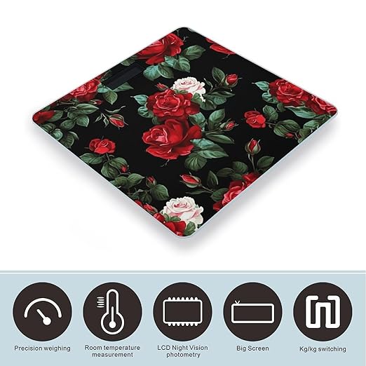 Beautiful Rose Gift Scale for Body Weight Safe Rounded Corners Tempered Glass Digital Bathroom Scale LED Display 400lb Capacity Weight Scales with High Precision Sensors