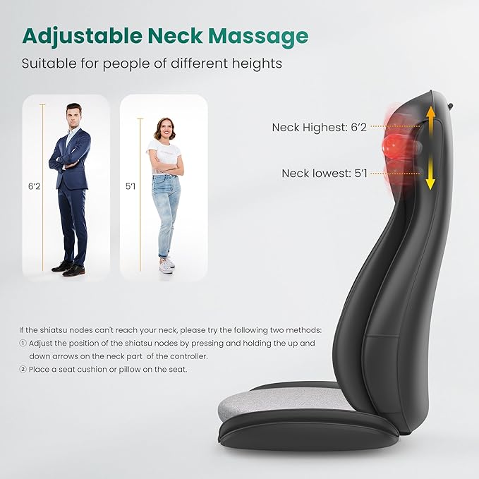 Snailax Shiatsu Neck and Back Massager with Heat Chair Massager with Compression Full Body Massage Chair Pad Seat Massager Gifts