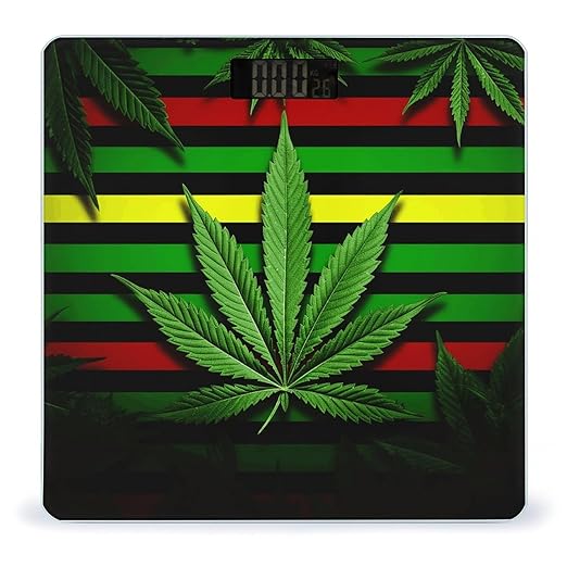Weed Striped Bathroom Scale Rounded Smart Scale for Body Weight Automatic Power On/Off Weight Scales Accurate Bathroom Digital Scales for Pet Home Bedroom Kitchen
