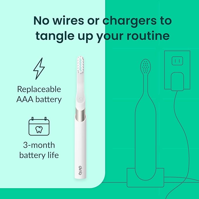 Quip Metal Sonic Electric Toothbrush for Adults - Time Travel &amp Soft Bristles with Travel Case &amp Replacement Brush Head - 3 Month Battery Life Champagne
