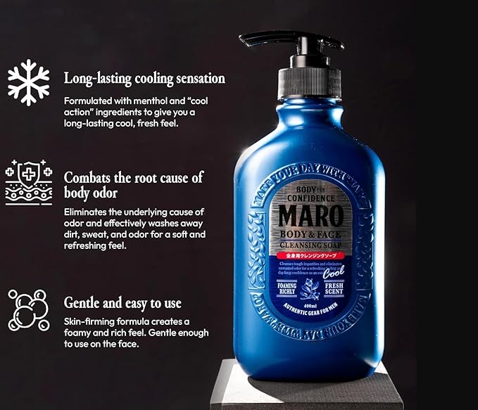 MARO Body &amp Face Cool Cleansing Soap (2-Pack) | All-In-One Mens Bodywash &amp Face Wash Shower Gel with Cooling Effect Mens Body Soap That Removes Dirt &amp Oil Deep Cleans Pores Bodywash Gif