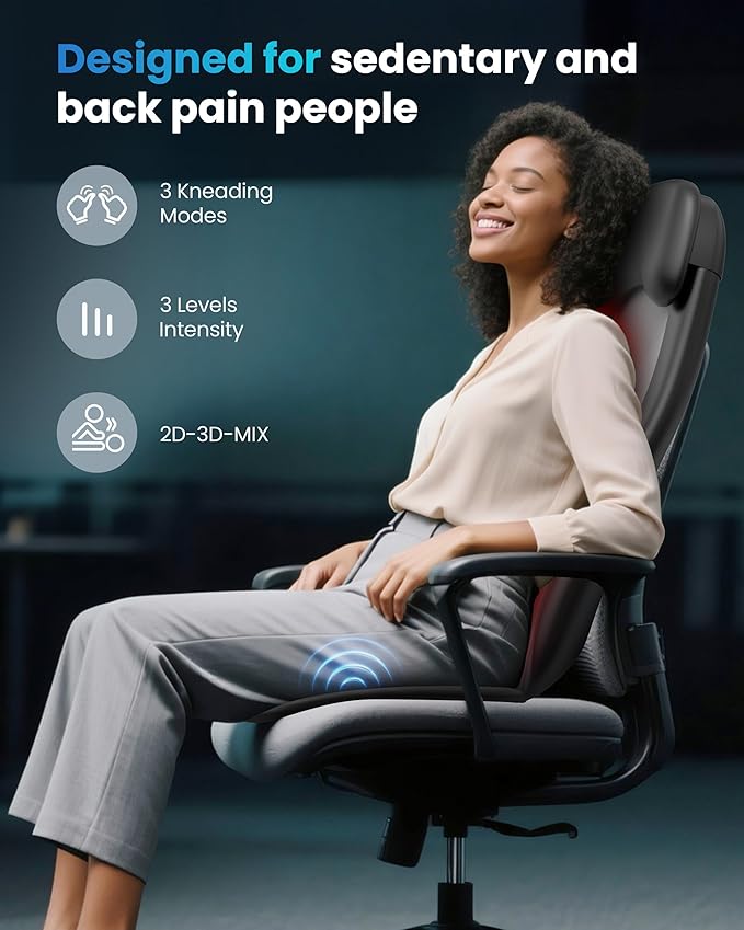 COMFIER Shiatsu Massage Cushion with Heat2D/3D Shiatu Back Massager with App ControlDeep Tissue Kneading Massage Chair Pad with VibrationBack Massager for ChairGifts for DadMom