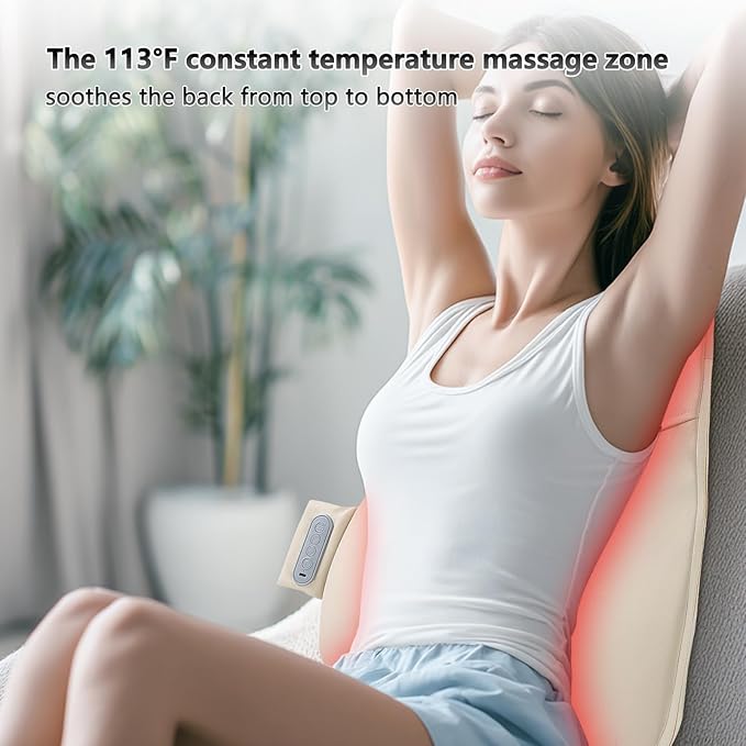 Back Massager for Pain Relief Deep Tissue Ultrathin Rolling Up and Down Full Back Massage with Heat 4D Shiatsu Kneading Shoulder Massager Extended Widened Design for Home Office Car Use Beige