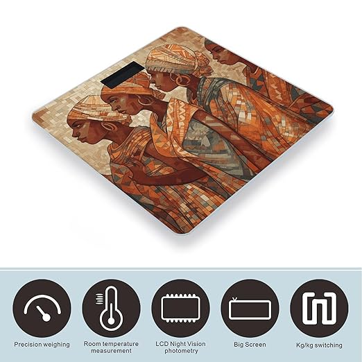 Africa Ethnic Pottery Scale for Body Weight Precision Bathroom Weighing Scales with Back Lit LCD Display Sturdy Tempered Glass Body Weight Scales Digital Bathroom Scale 400lb