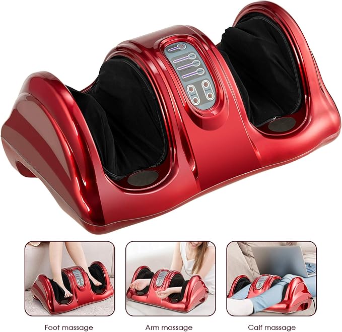 KOTEK Foot Massager Machine Shiatsu Foot &amp Calf Massager w/ 3 Massage Modes Remote Control Electric Deep Kneading Rolling Scraping Massage for Leg/Arm/Ankle Increase Blood Circulation (Burgund