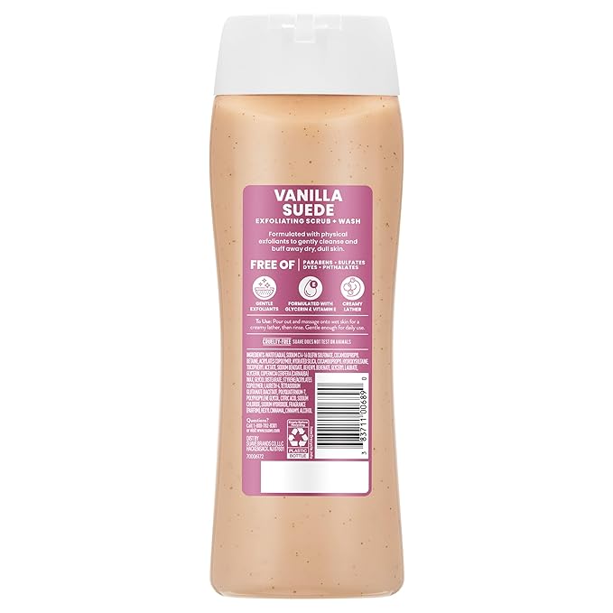 Suave Vanilla Suede Exfoliating Body Wash &amp Scrub with Glycerin &amp Vitamin E Sulfate-Free Hydrating Cleanser for Soft Smooth Skin 6 Count 18 FL OZ