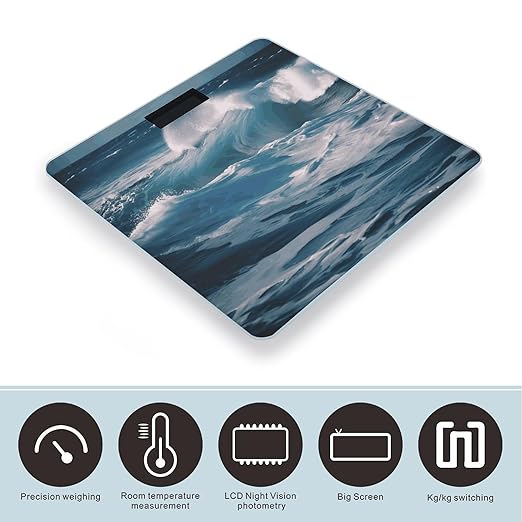 Ocean Waves Digital Bathroom Scale for Body Weight with High Precision Digital Weighing Scale with BMI Clear LCD Display and Step-On Measures Weight Up to 180kg