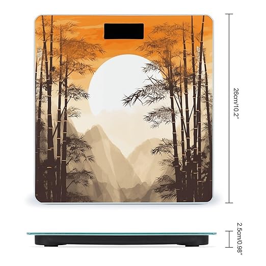 Japanese Bamboo Trees Sun Scale for Body Weight Highly Accurate Digital Bathroom Scale Sturdy Tempered Glass Weighing Scales with LCD Display Fashion Body Fat Smart Scales 400lb