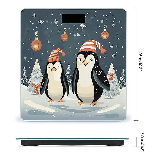 Merry Christmas Penguins Weight Scale for Body Weight Digital Bathroom Scale High Capacity Accurate Digital Weighing Scales and Easy-to-Read on Backlit LCD Display Scales
