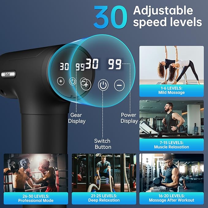 Massage Gun Massage Gun Deep Tissue Handheld Back Massager for Athletes Percussion Muscle Massager with 6 Attachments &amp 30 Speed Father's Day Black