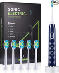 Sonic Electric Toothbrush for Adults - Deep Cleaning Teeth Whitening6 Replacement Brush Heads100-Day Battery5 Modes w/SensitiveIPX7 Waterproof (Color Options)